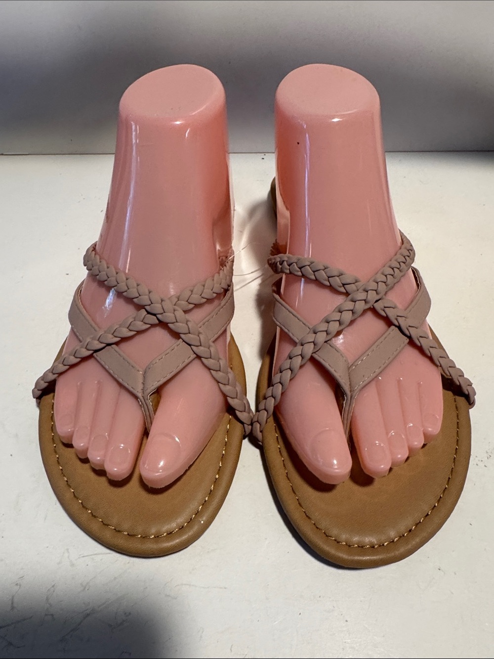Braided Thong Sandals in Blush Pink
